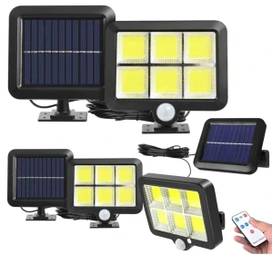Sada 3ks LED solární světlo - reflektor 120 COB LED s modulárním solárním panelem, pohybový a soumrakový senzor, s dálkovým ovládáním